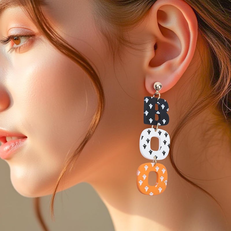EFANFLO Halloween Earrings Skeleton Skull Dangle BOO Ghost Witch Tassel Terror Knife Earrings - Image 2